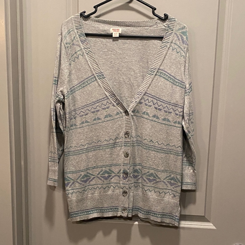 Mossimo Supply Co Cardigan XL Gray Geometric Aztec Cotton Y2K Boho